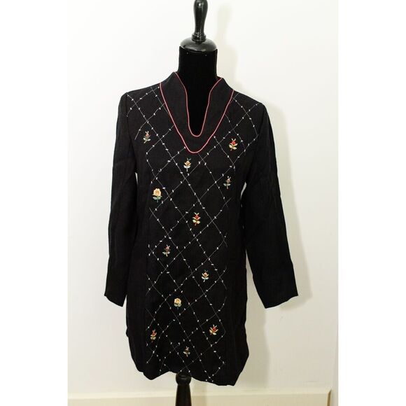 April Cornell Dresses & Skirts - April Cornell Embroidered Tunic Dress S Black Cotton/Rayon Womens Party Office